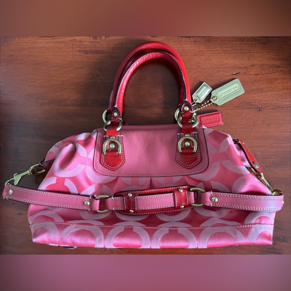 Coach 12947 Madison Sabrina pink Op-art convertible satchel purse